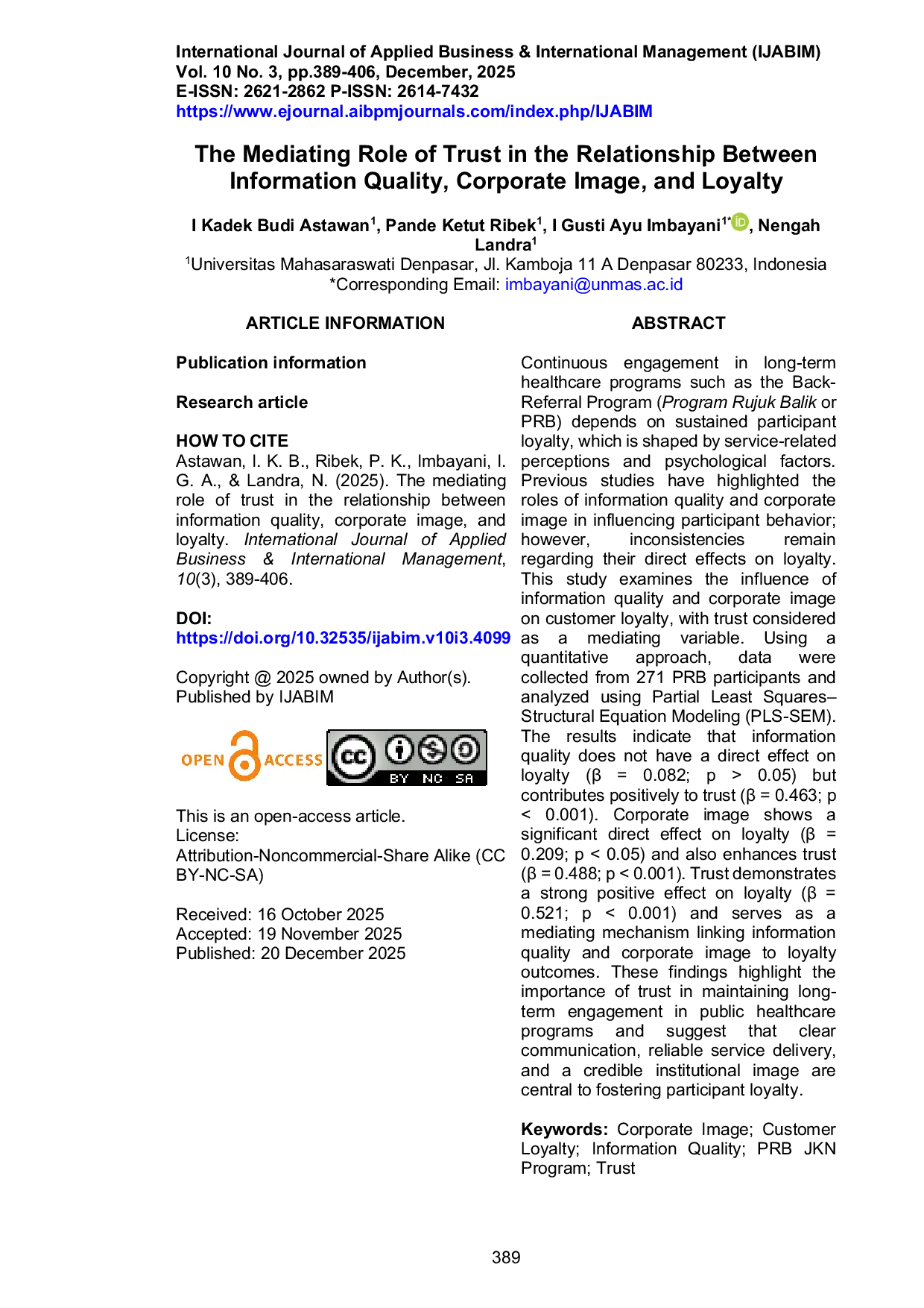 JURIS The Mediating Role of Trust in the Relationship Between Information Quality Corporate Image and Loyalty