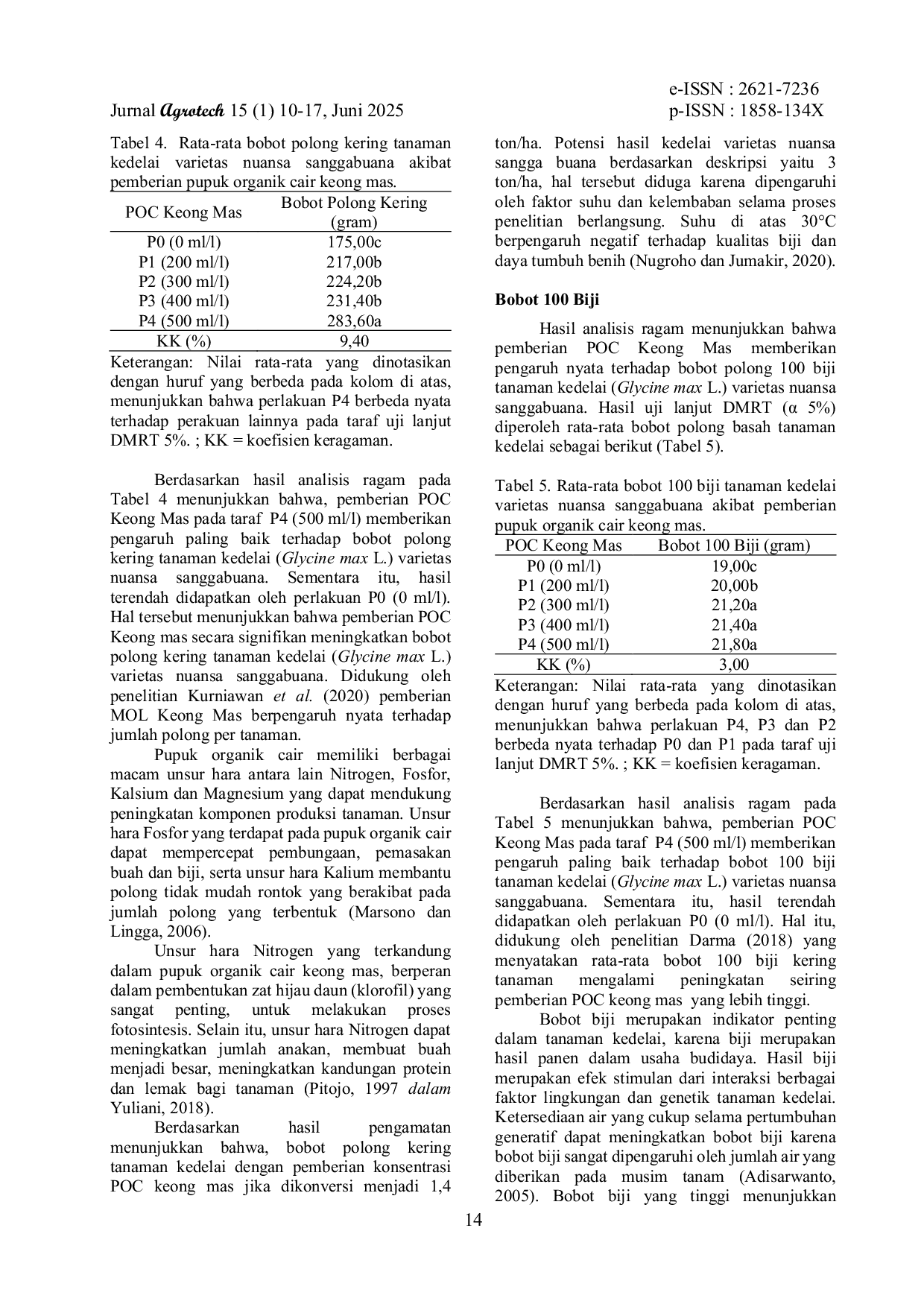 JURIS PENGARUH APLIKASI KONSENTRASI POC KEONG MAS TERHADAP PERTUMBUHAN DAN HASIL TANAMAN KEDELAI GLYCINE MAX L VARIETAS NUANSA SANGGABUANA