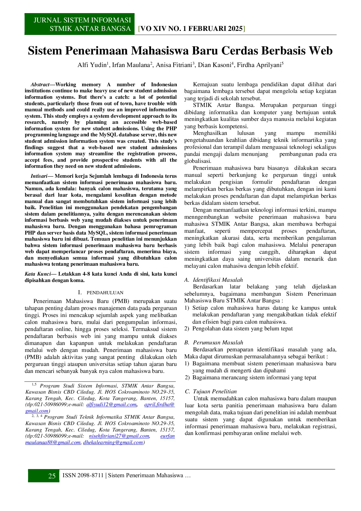 JURIS Sistem Penerimaan Mahasiswa Cerdas Baru Berbasis Web