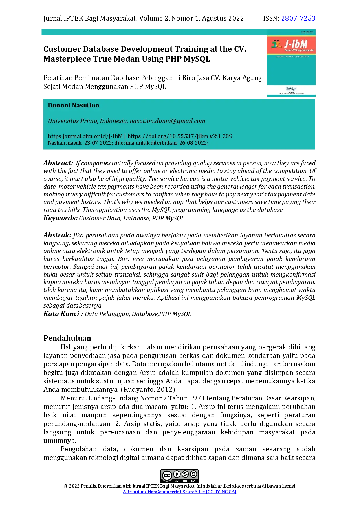 juris Customer Database Development Training at the CV Masterpiece True Medan Using PHP MySQL