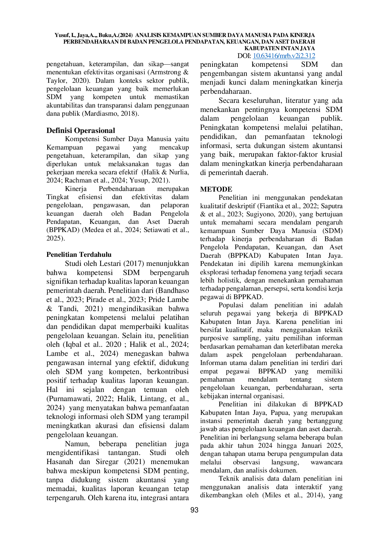 JURIS Analisis Kemampuan Sumber Daya Manusia pada Kinerja Perbendaharaan di Badan Pengelola Pendapatan Keuangan dan Aset Daerah Kabupaten Intan Jaya