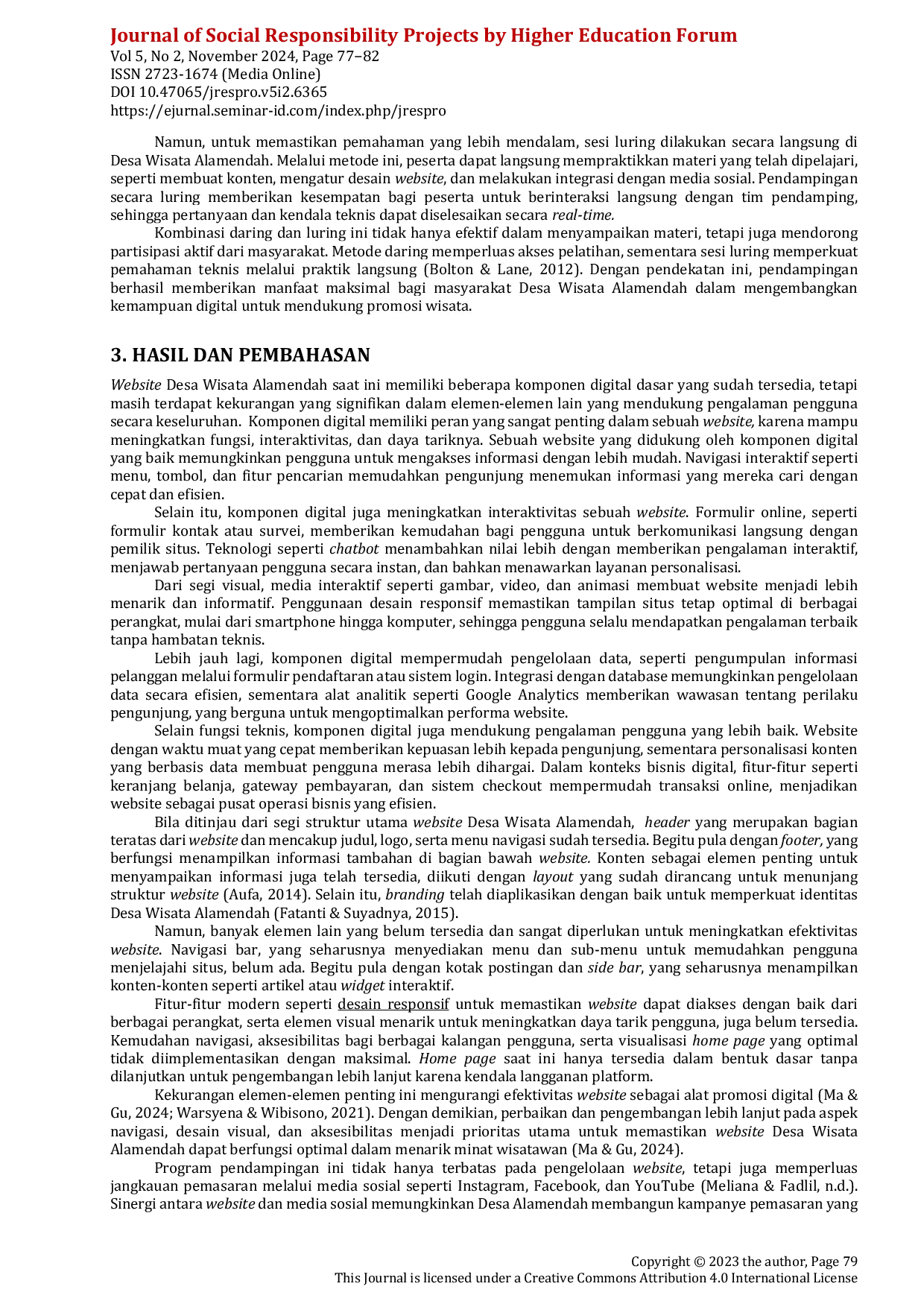 JURIS Upaya Peningkatan Pemasaran Digital melalui Pendampingan Pengelolaan Website di Desa Wisata