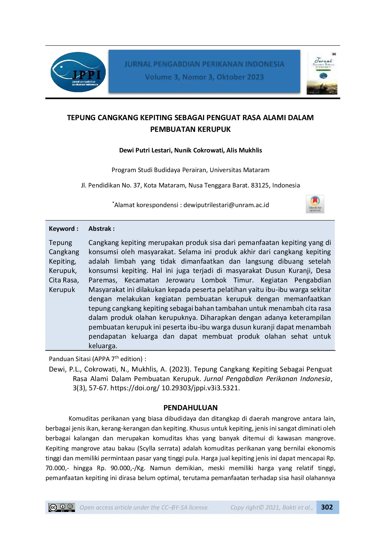 JURIS Tepung Cangkang Kepiting Sebagai Penguat Rasa Alami Dalam Pembuatan Kerupuk