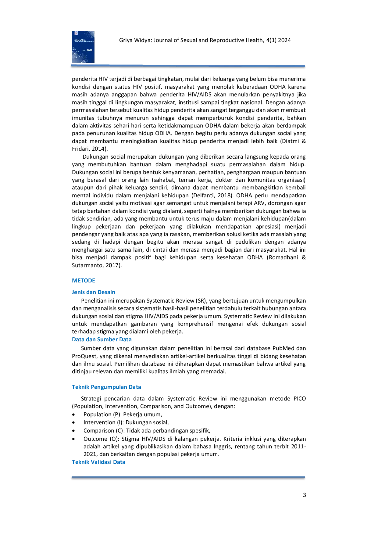 JURIS Dukungan Sosial dan Stigma HIV AIDS pada Pekerja Sebuah Tinjauan Sistematis