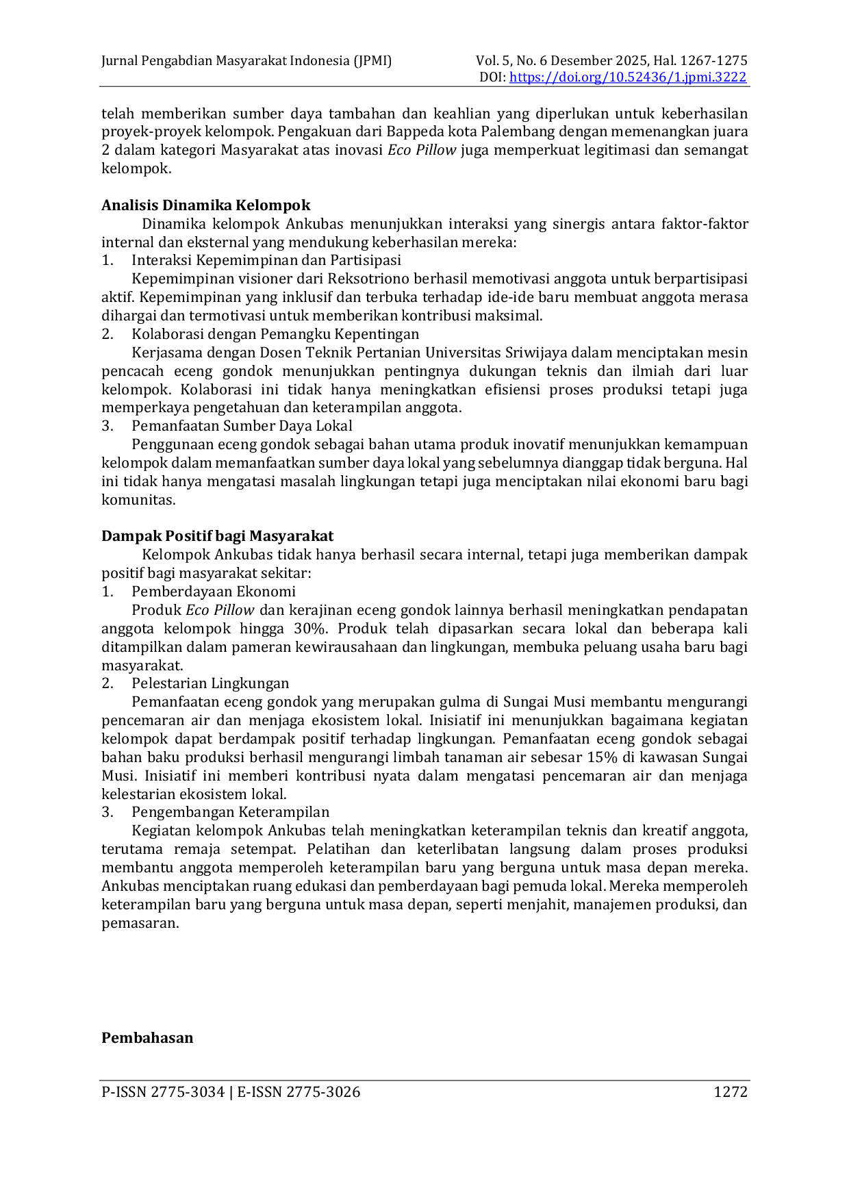 JURIS Faktor Keberhasilan Kelompok Ankubas di Palembang Sumatra Selatan Studi Kasus pada Inovasi Eceng Gondok