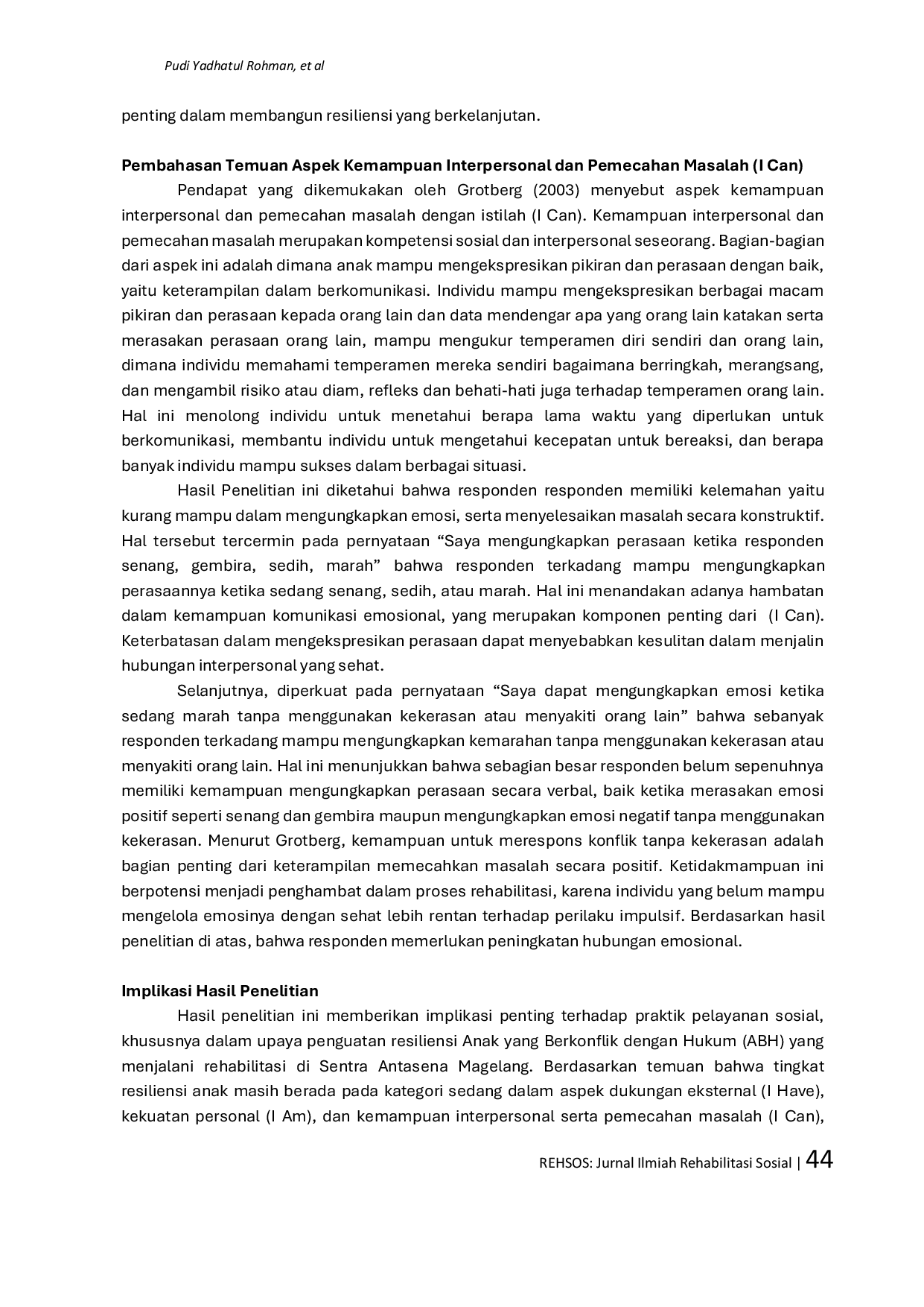 JURIS Jurnal Rehabilitasi Sosial Resiliensi Anak yang Berkonflik dengan Hukum di Sentra Antasena di Magelang