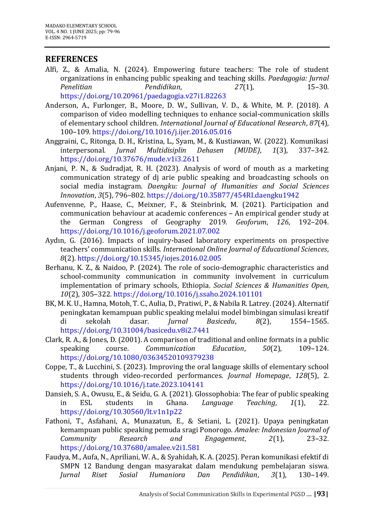 JURIS Analysis of Social Communication Skills in Experimental PGSD Students A Case Study at a University