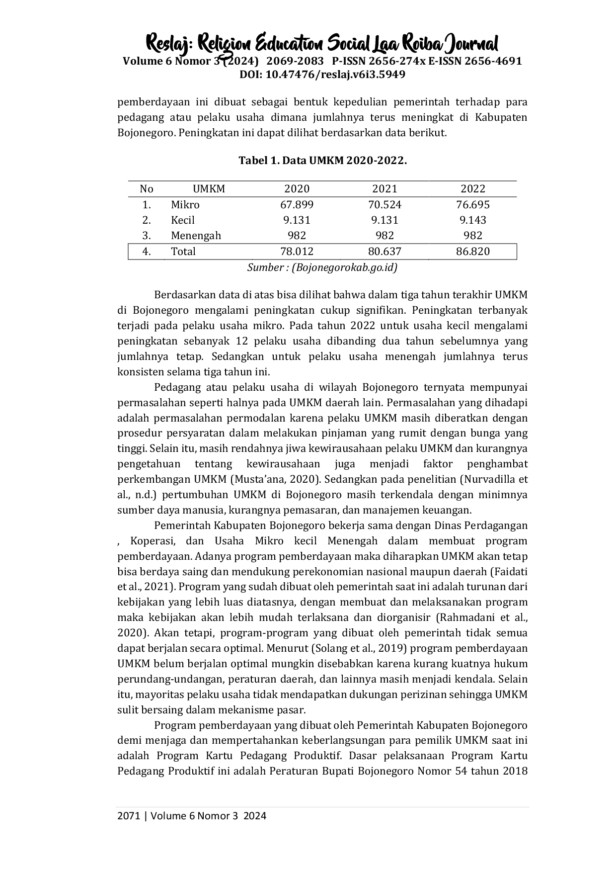 JURIS Evaluasi Program Kartu Pedagang Produktif Bagi Usaha Mikro Kecil dan Menengah di Kabupaten Bojonegoro