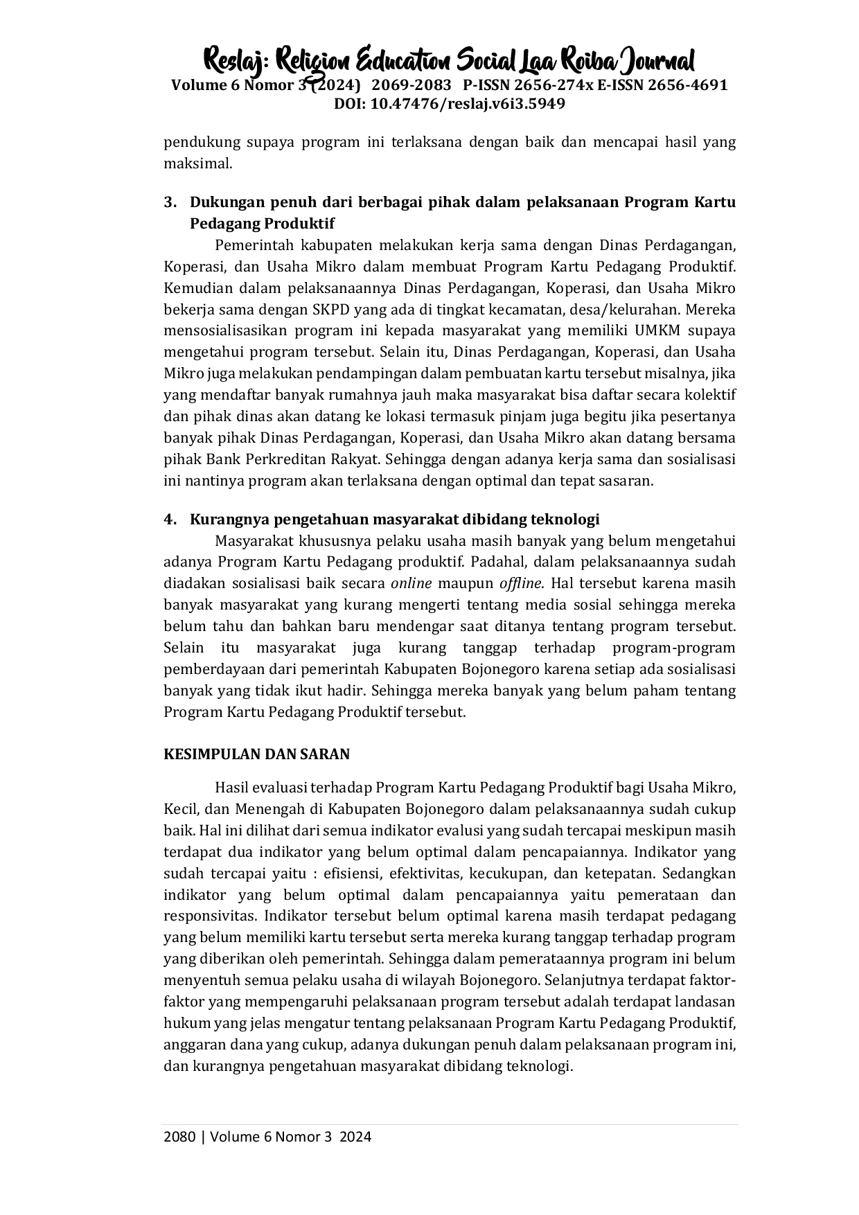 JURIS Evaluasi Program Kartu Pedagang Produktif Bagi Usaha Mikro Kecil dan Menengah di Kabupaten Bojonegoro