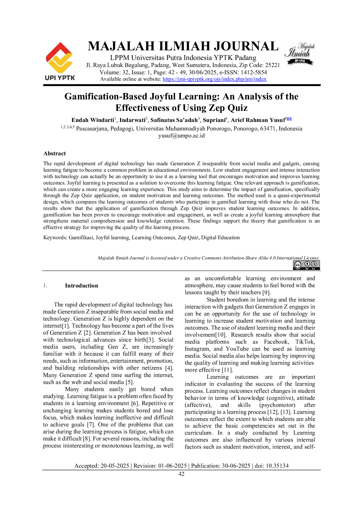JURIS Gamification Based Joyful Learning An Analysis of the Effectiveness of Using Zep Quiz