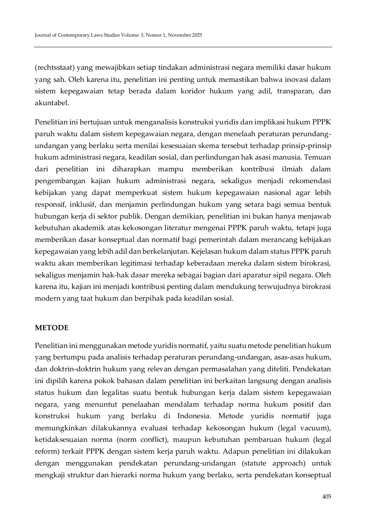 JURIS Konstruksi Yuridis dan Implikasi Hukum PPPK Paruh Waktu dalam Sistem Kepegawaian Negara Indonesia