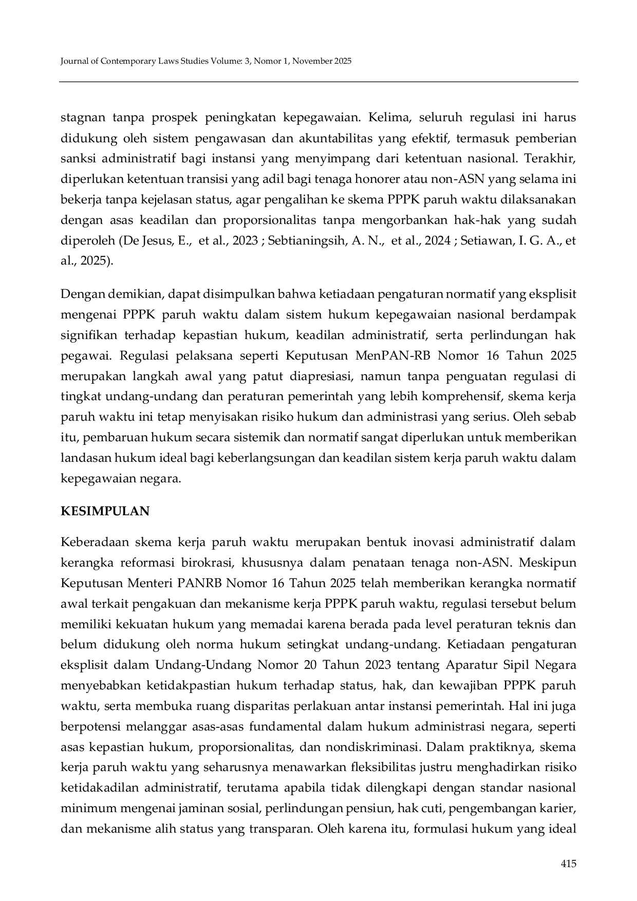 JURIS Konstruksi Yuridis dan Implikasi Hukum PPPK Paruh Waktu dalam Sistem Kepegawaian Negara Indonesia