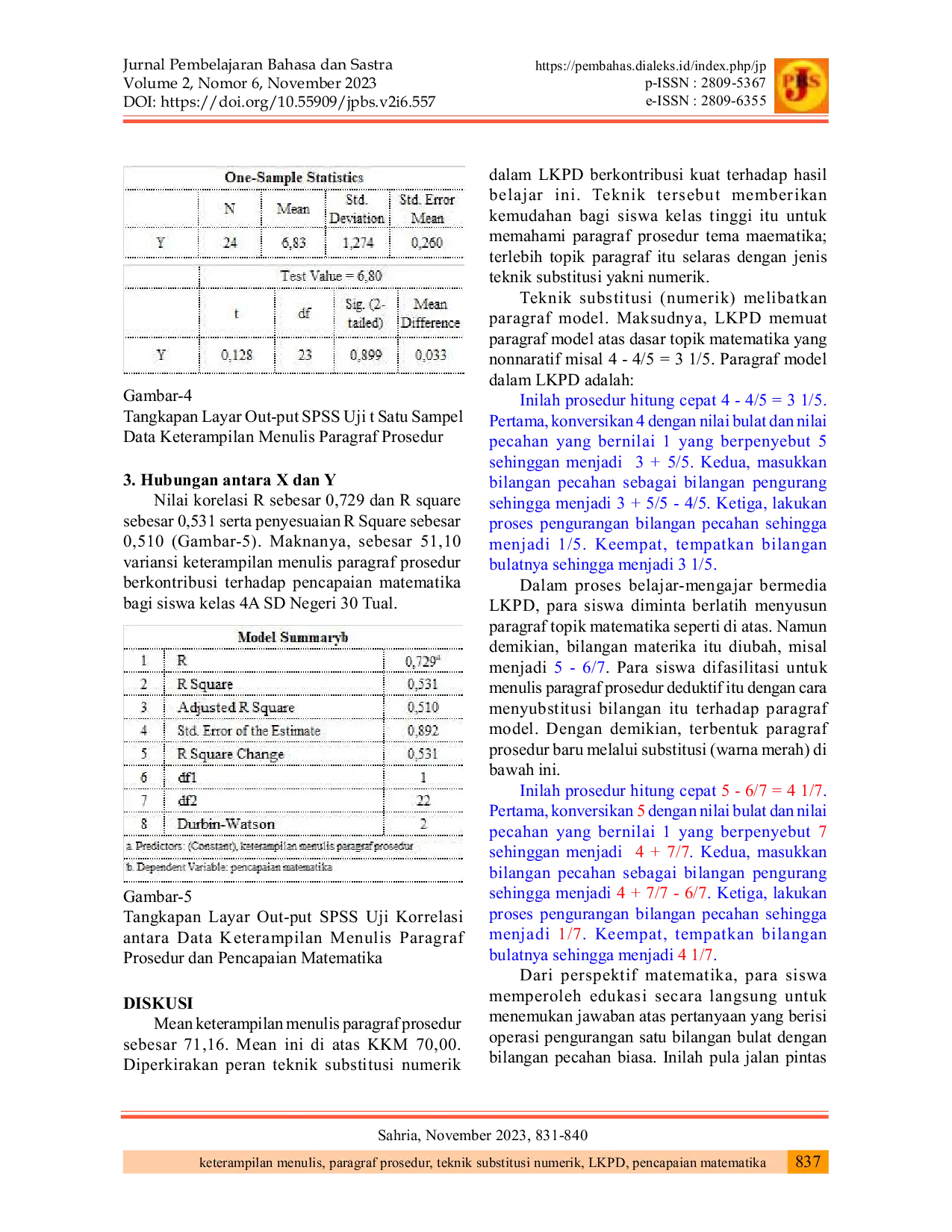 JURIS Hubungan Pembelajaran Keterampilan Menulis Paragraf Prosedur melalui Teknik Substitusi Numerik dalam LKPD terhadap Pencapaian Matematika
