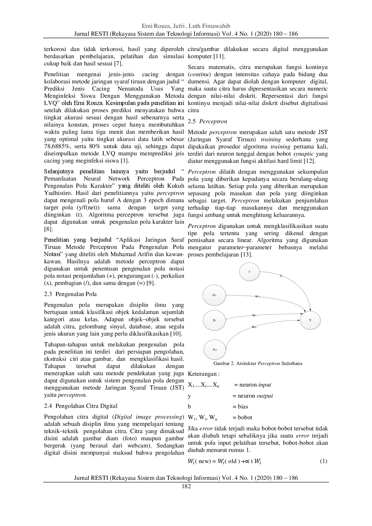 JURIS Implementasi Metode Perceptron Untuk Pengenalan Pola Jenis Jenis Cacing Nematoda Usus