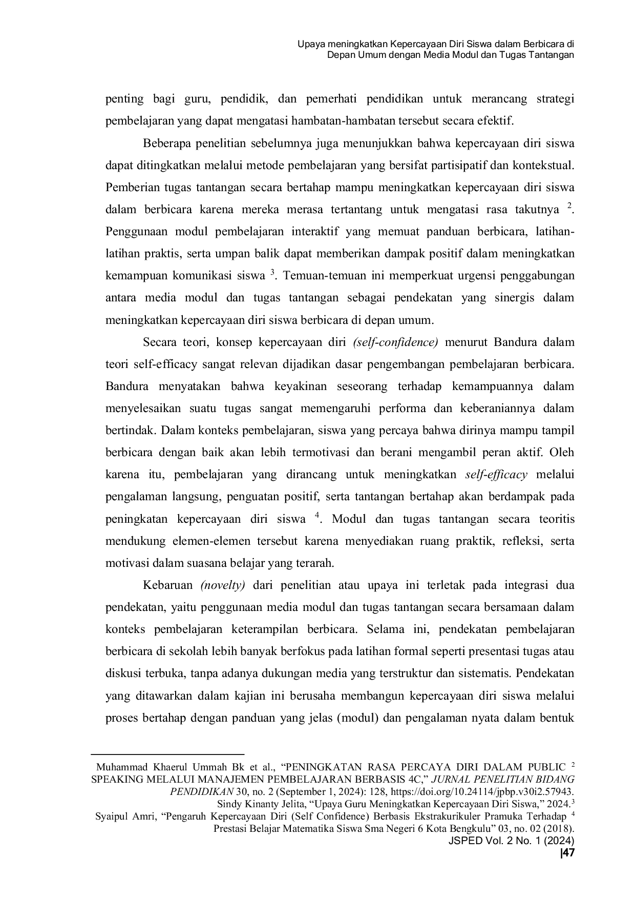 JURIS Upaya Meningkatkan Kepercayaan Diri Siswa dalam Berbicara di Depan Umum dengan Media Modul dan Tugas Tantangan