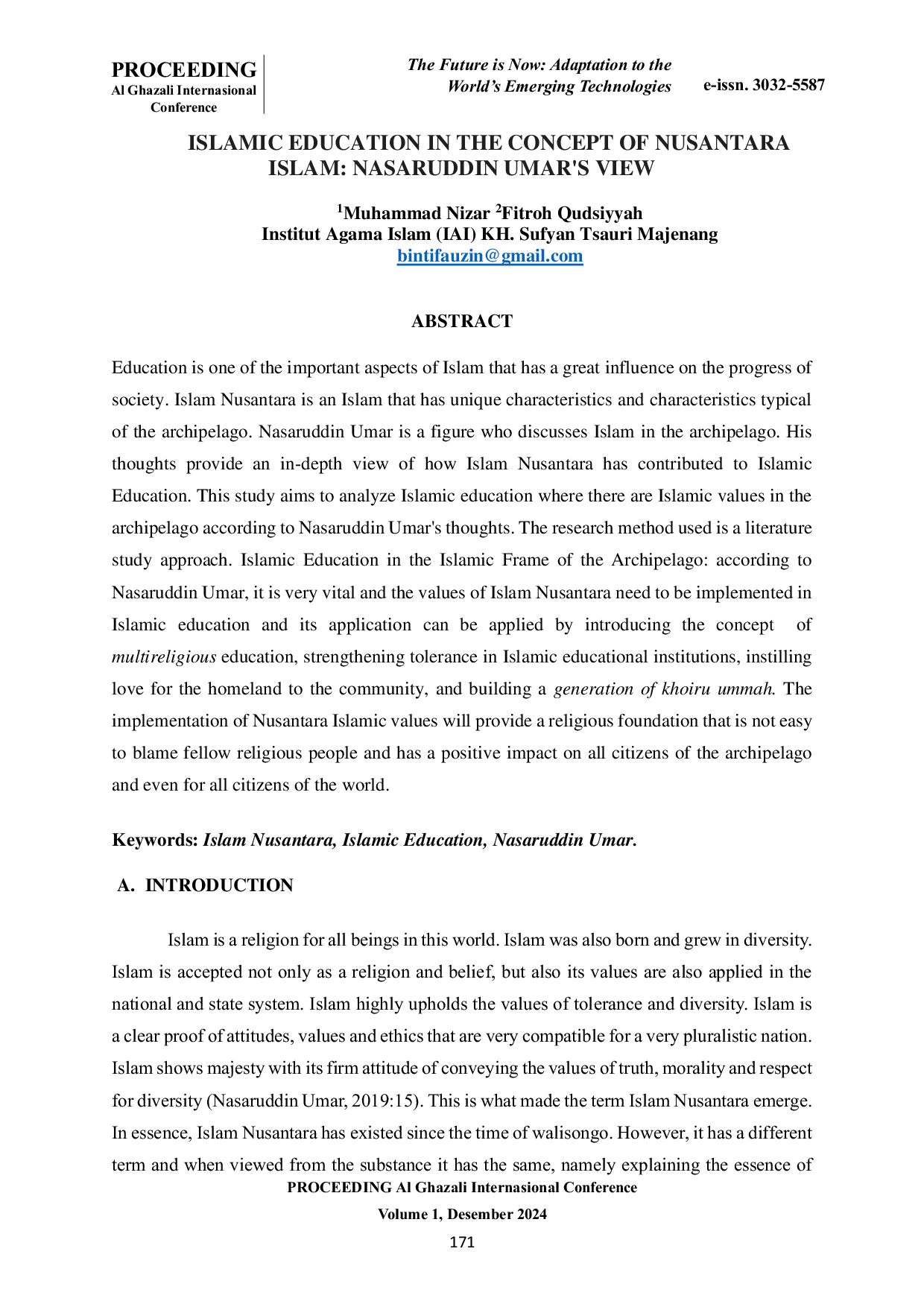 JURIS Islamic Education In The Concept Of Nusantara Islam Nasaruddin Umar s View