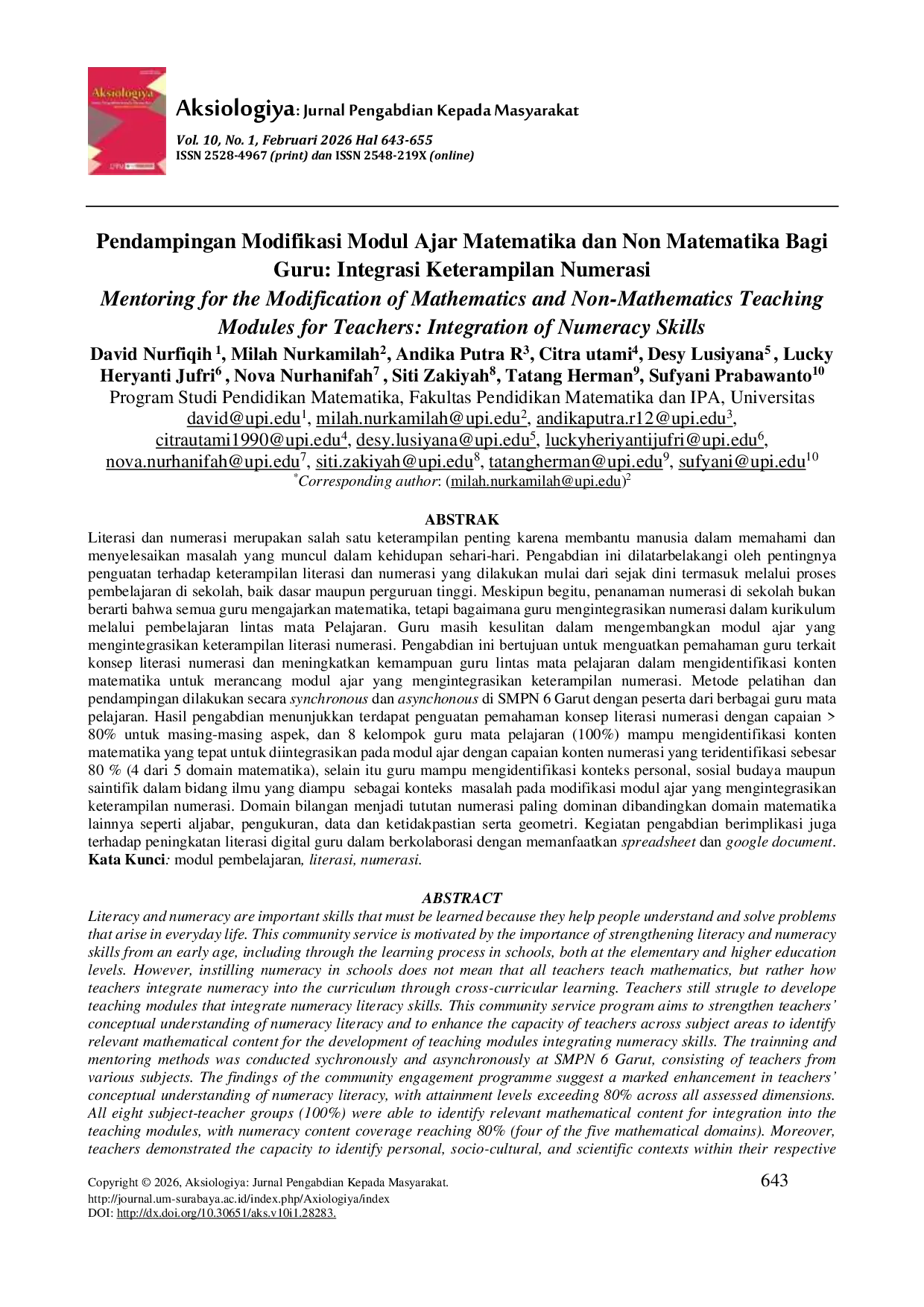 JURIS Pendampingan Modifikasi Modul Ajar Matematika dan Non Matematika Bagi Guru Integrasi Keterampilan Numerasi