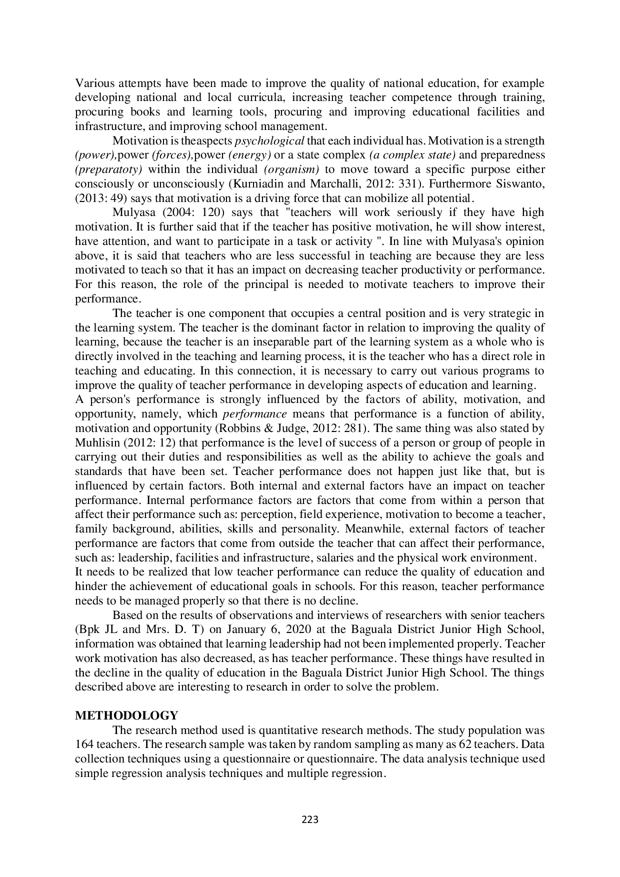 JURIS The Effect Of Learning Leadership And Work Motivation On The Performance Of Teachers Of Smp Negeri In Kecamatan Baguala Ambon City