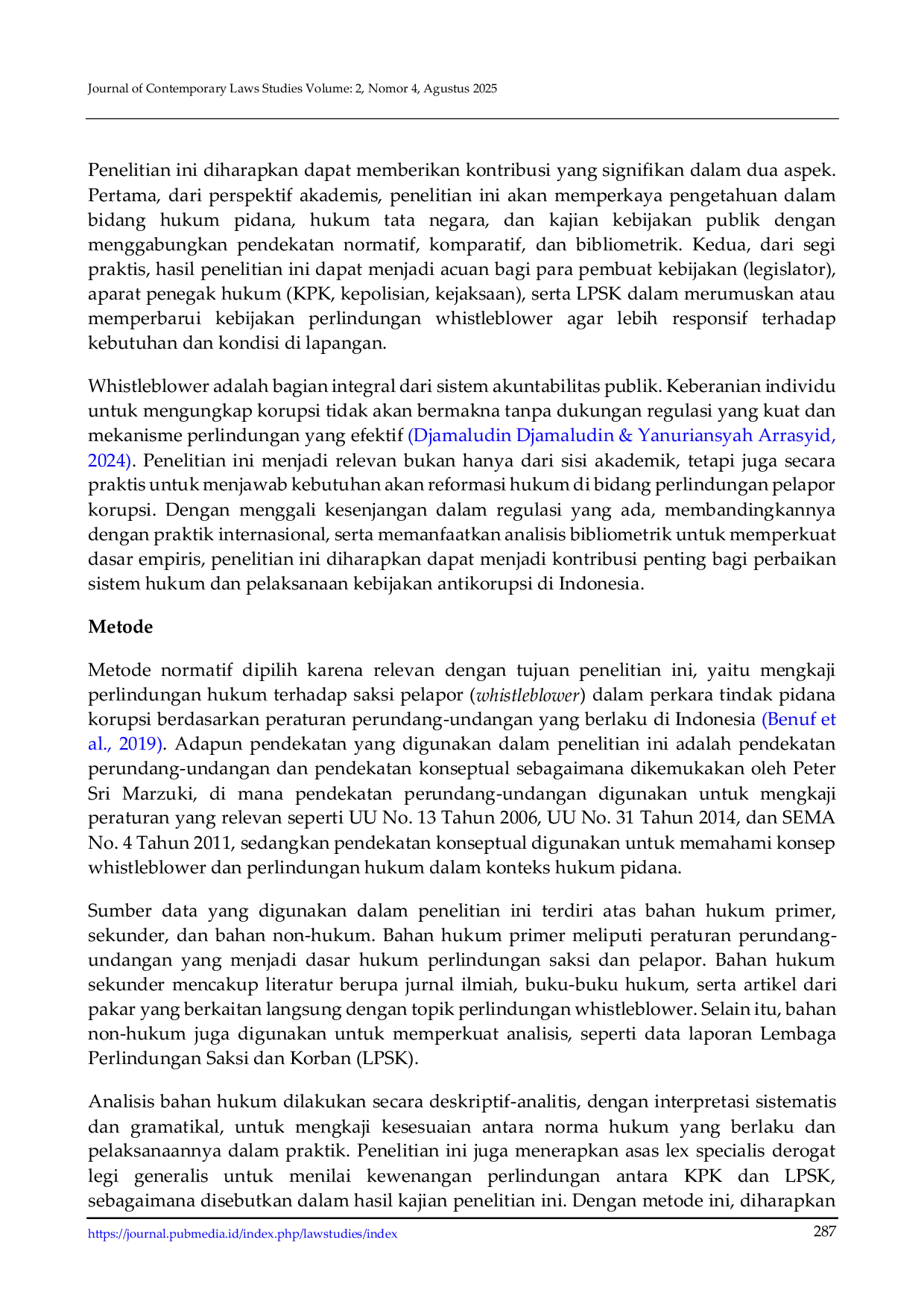 JURIS Optimalisasi Perlindungan Hukum bagi Whistleblower dalam Tindak Pidana Korupsi di Indonesia Analisis Kelemahan Regulasi dan Implikasi Praktis