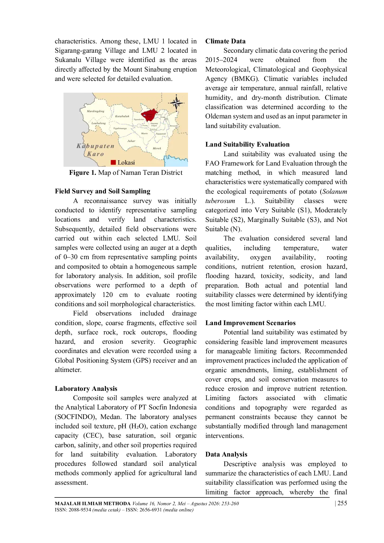 JURIS GIS Based Evaluation of Actual and Potential Land Suitability for Potato Solanum Tuberosum L Cultivation in the Post Eruption Landscape of Mount Sinabung Indonesia