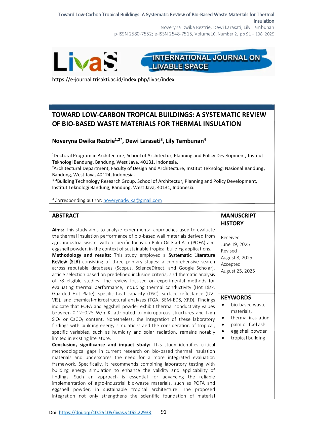 JURIS Toward Low Carbon Tropical Buildings A Systematic Review of Bio Based Waste Materials for Thermal Insulation