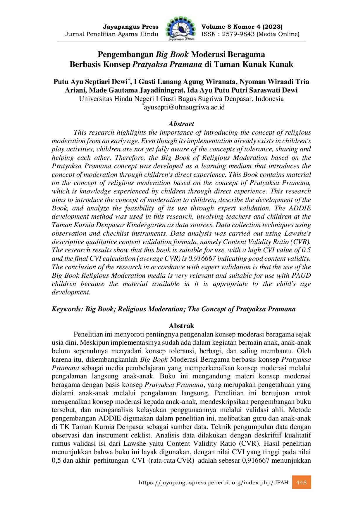 JURIS Pengembangan Big Book Moderasi Beragama Berbasis Konsep Pratyaksa Pramana di Taman Kanak Kanak