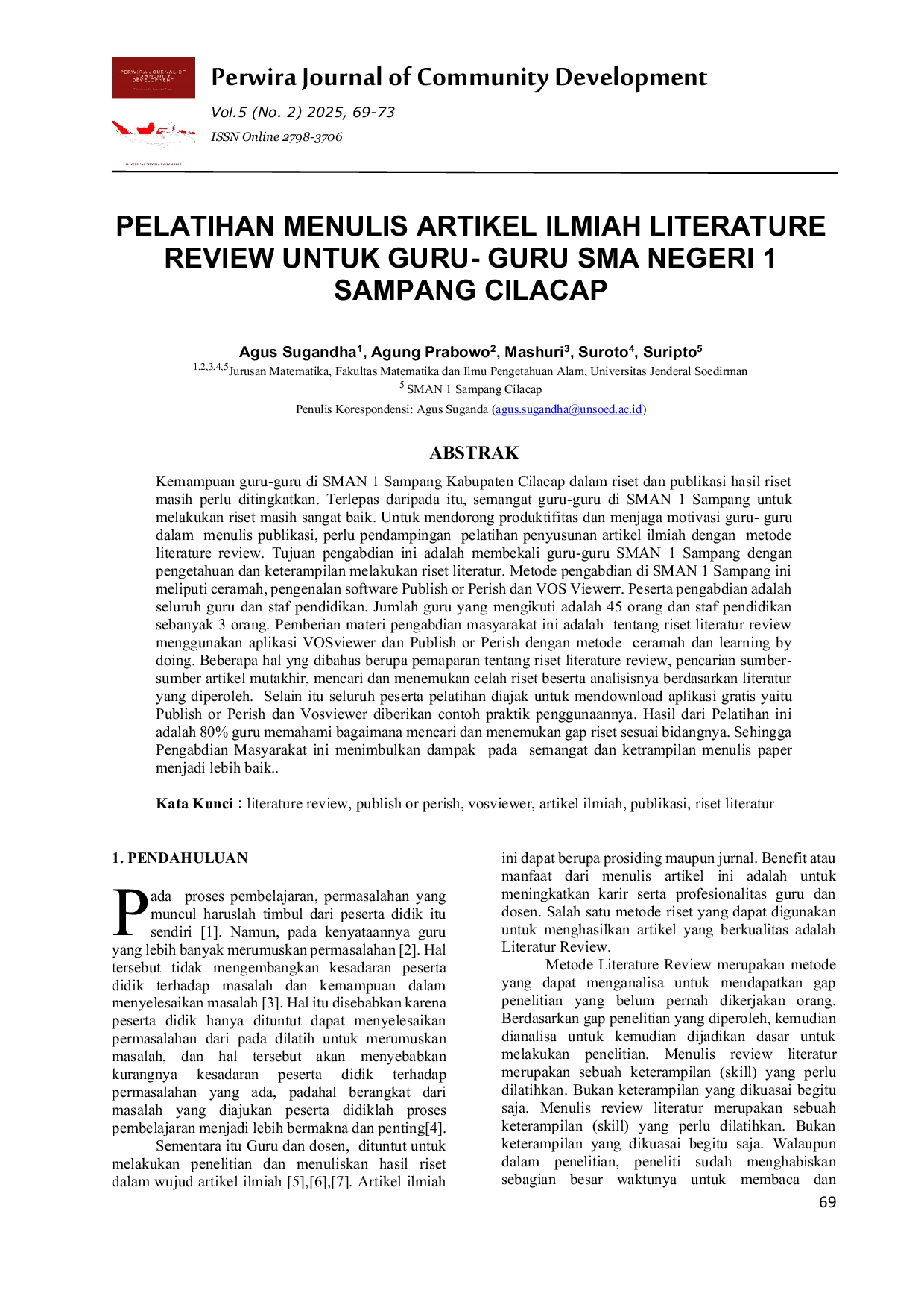 JURIS Pelatihan Menulis Artikel Ilmiah Literature Review untuk Guru Guru SMA Negeri 1 Sampang Cilacap