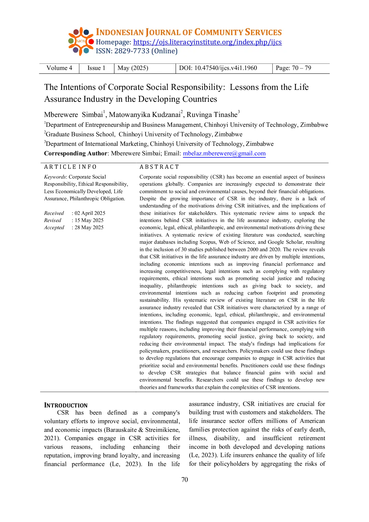 JURIS Niat Niat Tanggung Jawab Sosial Perusahaan Pelajaran dari Industri Asuransi Jiwa di Negara Berkembang