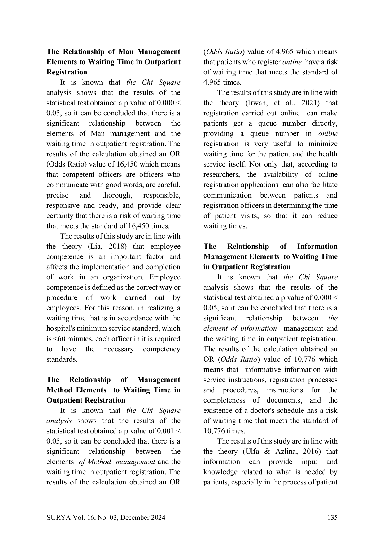 JURIS The Relationship of Management Elements to The Waiting Time in Outpatient Registration of Soegiri Lamongan Hospital