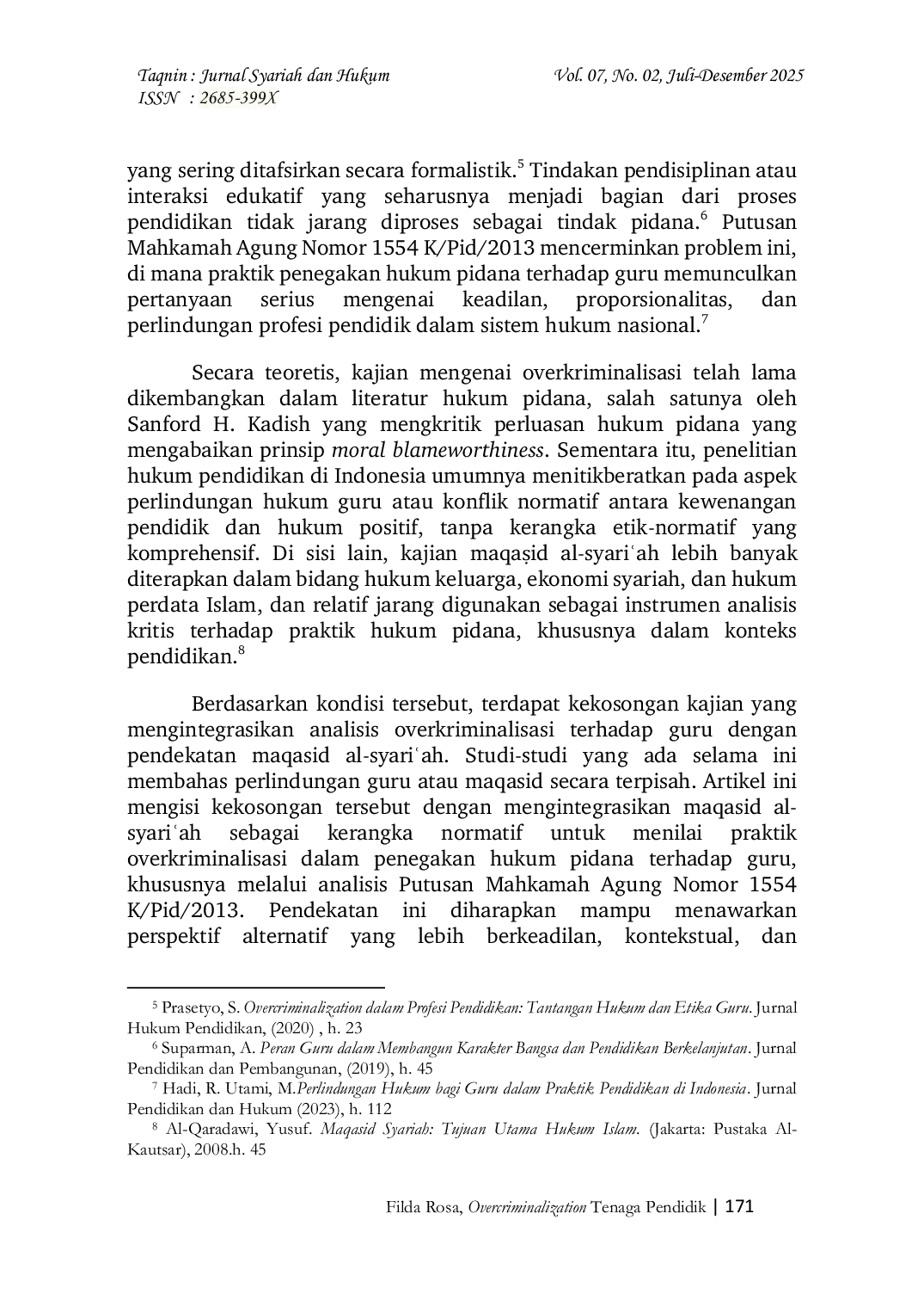 JURIS OVERCRIMINALIZATION Tenaga Pendidik Guru Tinjauan Terhadap Putusan MA No 1554K PID 2013 dan Maqasid Syariah