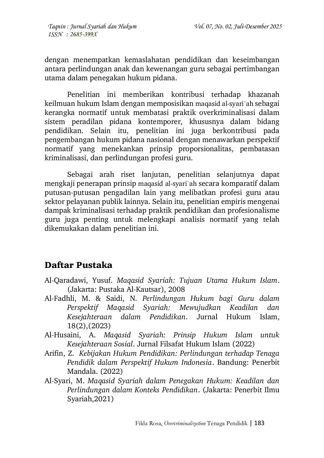 JURIS OVERCRIMINALIZATION Tenaga Pendidik Guru Tinjauan Terhadap Putusan MA No 1554K PID 2013 dan Maqasid Syariah