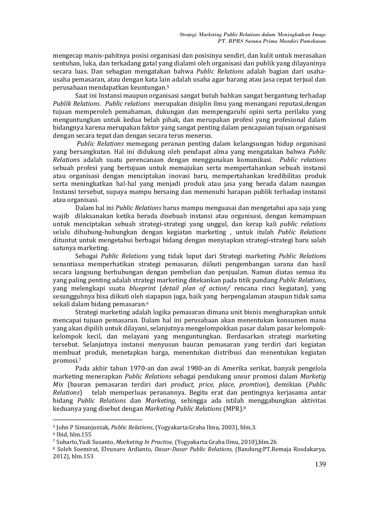 JURIS Strategi Marketing Public Relations dalam Meningkatkan Image PT BPRS Sarana Prima Mandiri Pamekasan