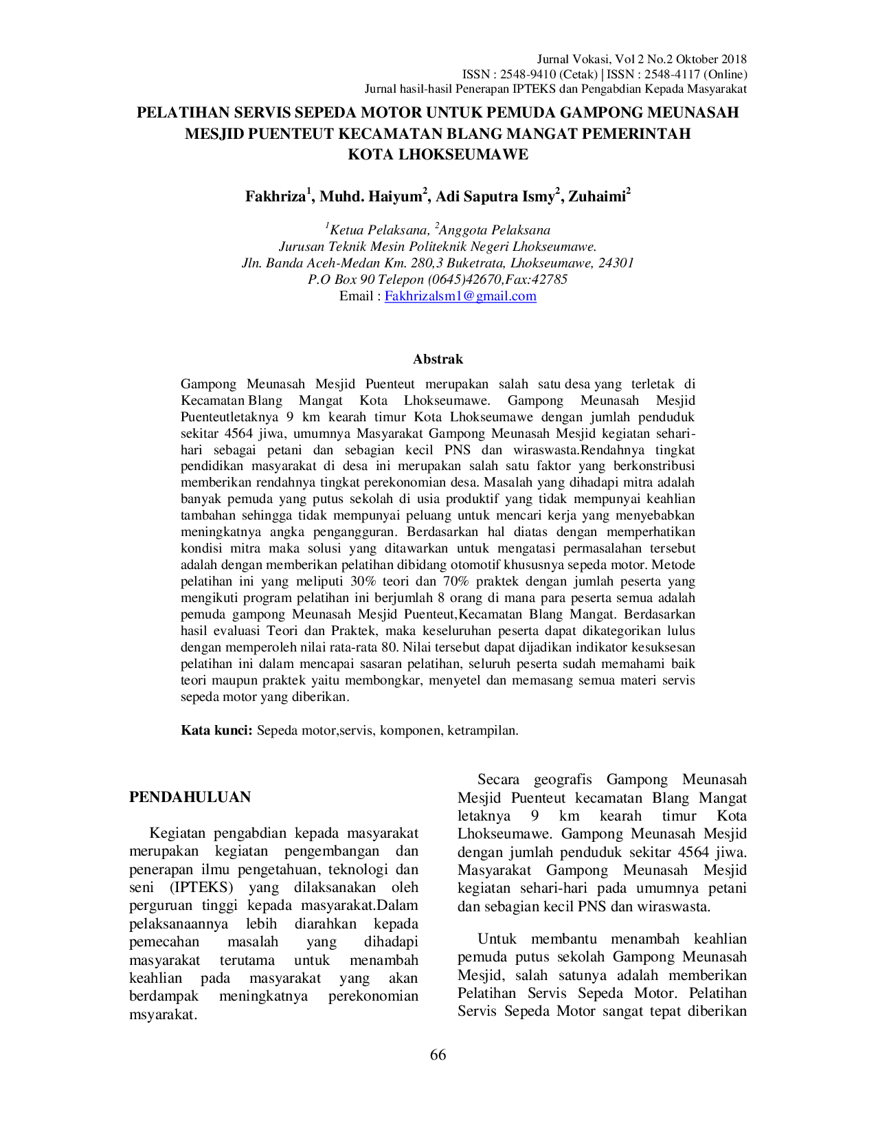 JURIS Pelatihan Servis Sepeda Motor Untuk Pemuda Gampong Meunasah Mesjid Puenteut Kecamatan Blang Mangat Pemerintah Kota Lhokseumawe