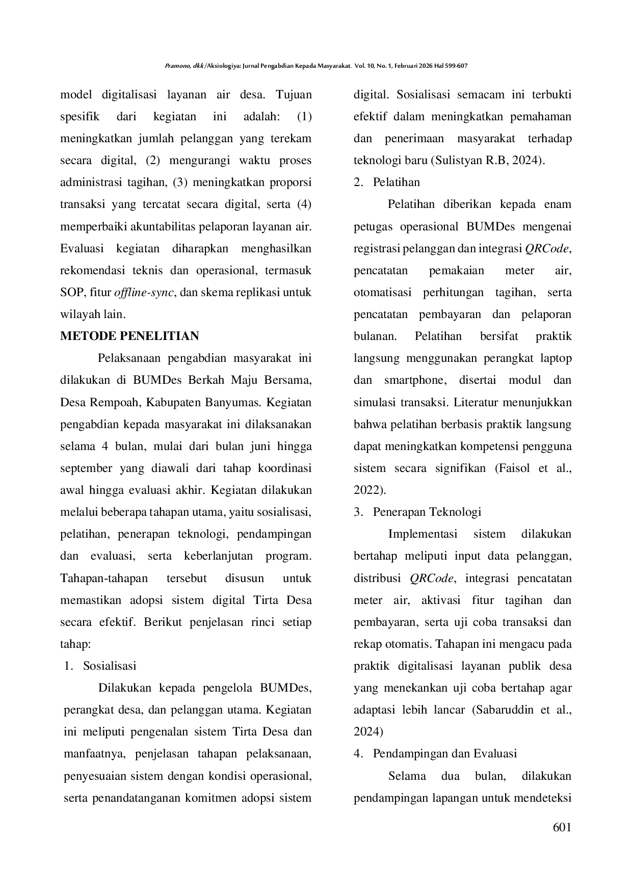 JURIS Peningkatan Efisiensi Distribusi Air Bersih Melalui TirtaDesa Digitalisasi PAMSIMAS untuk Desa Berkelanjutan