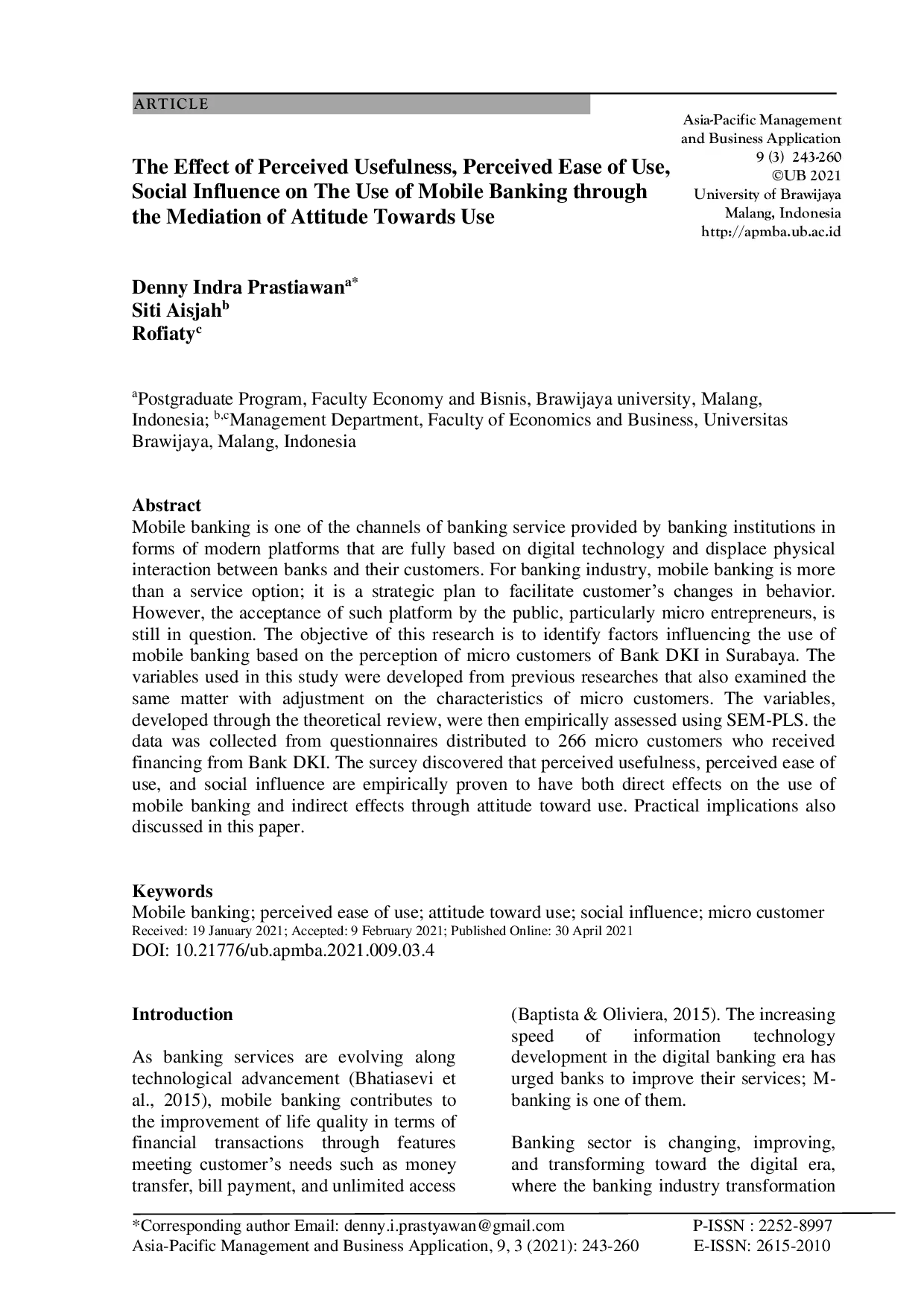 JURIS The Effect of Perceived Usefulness Perceived Ease of Use and Social Influence on the Use of Mobile Banking through the Mediation of Attitude Toward Use