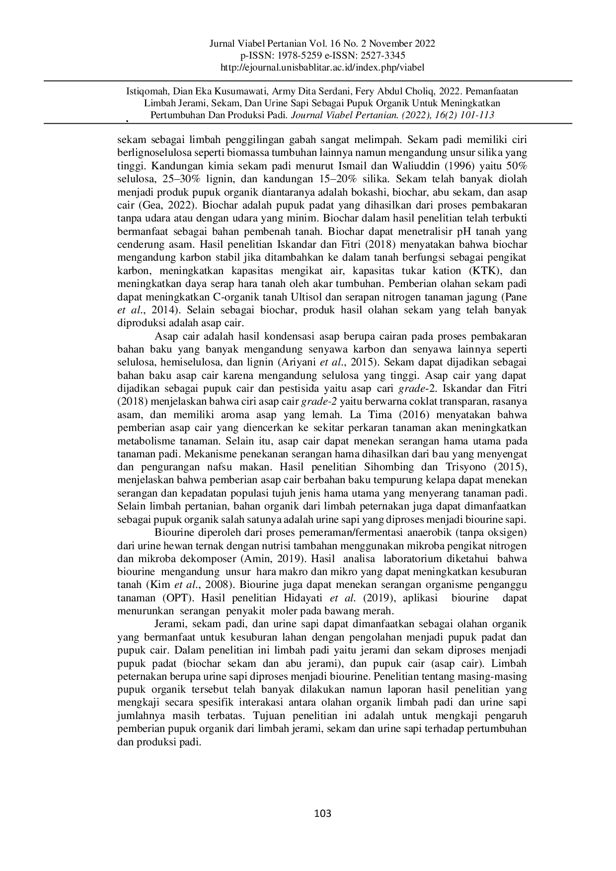 JURIS Pemanfaatan Limbah Jerami Sekam Dan Urine Sapi Sebagai Pupuk Organik Untuk Meningkatkan Pertumbuhan Dan Produksi Padi