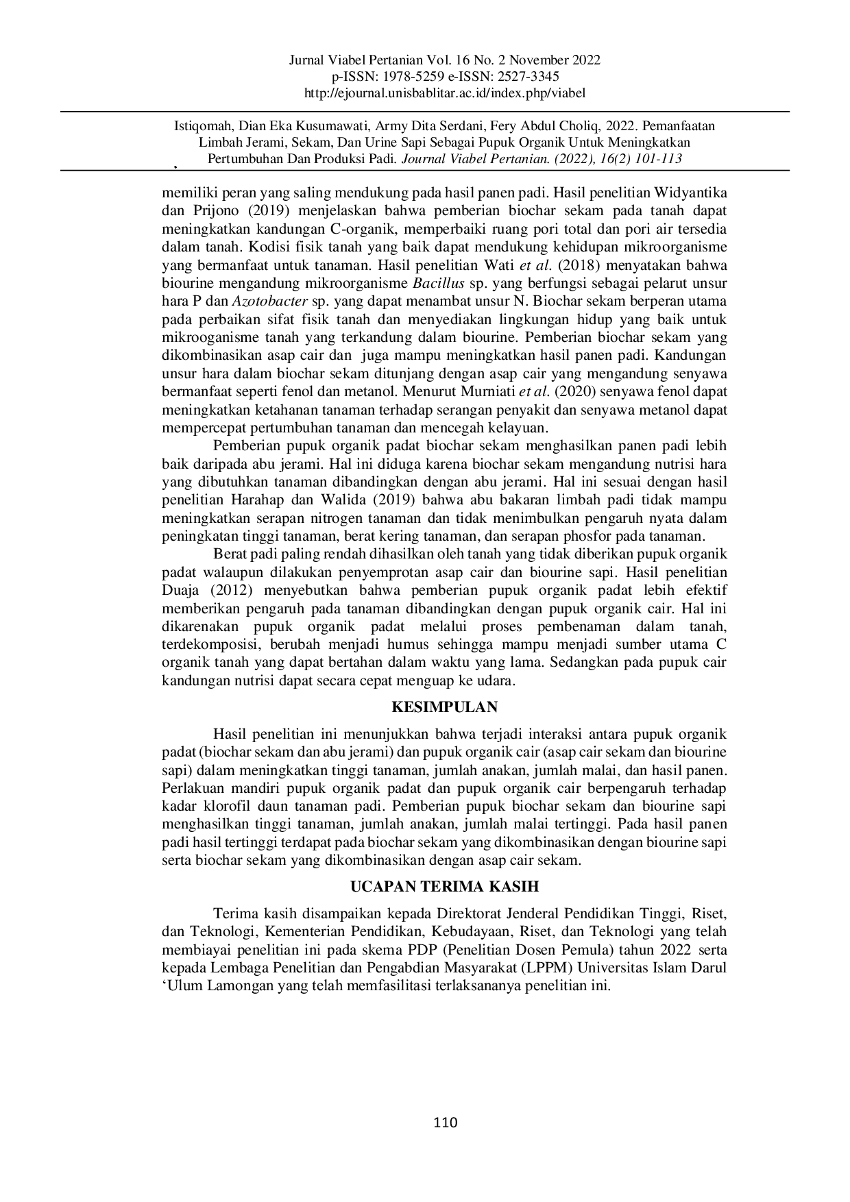 JURIS Pemanfaatan Limbah Jerami Sekam Dan Urine Sapi Sebagai Pupuk Organik Untuk Meningkatkan Pertumbuhan Dan Produksi Padi