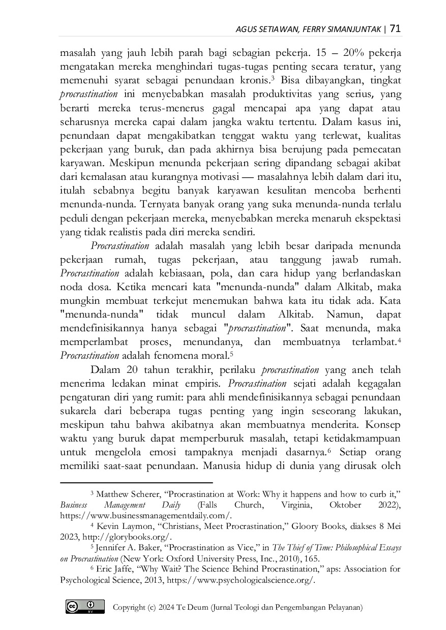 JURIS Tinjauan Procrastination dari Sudut Pandang Etika Kerja Kristen
