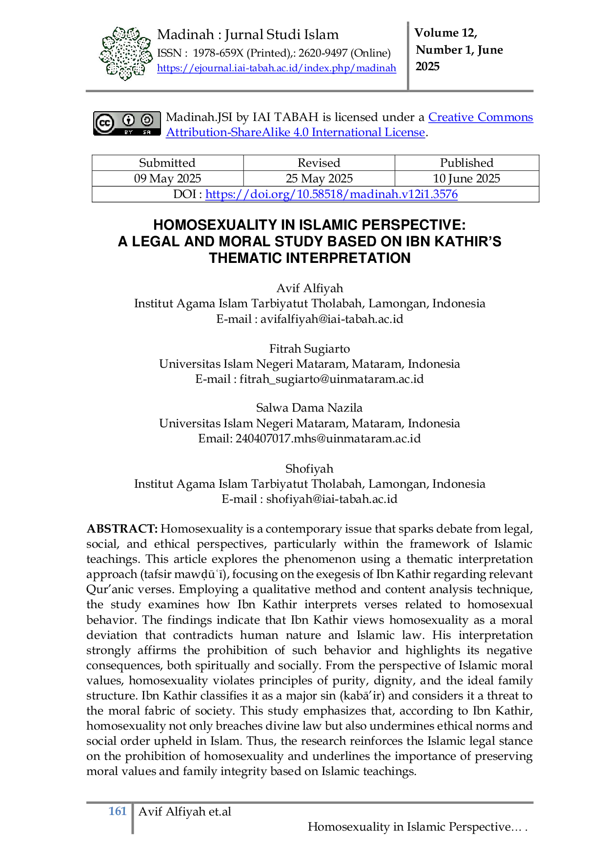 JURIS Homosexuality in Islamic Perspective A Legal and Moral Study Based on Ibn Kathir s Thematic Interpretation