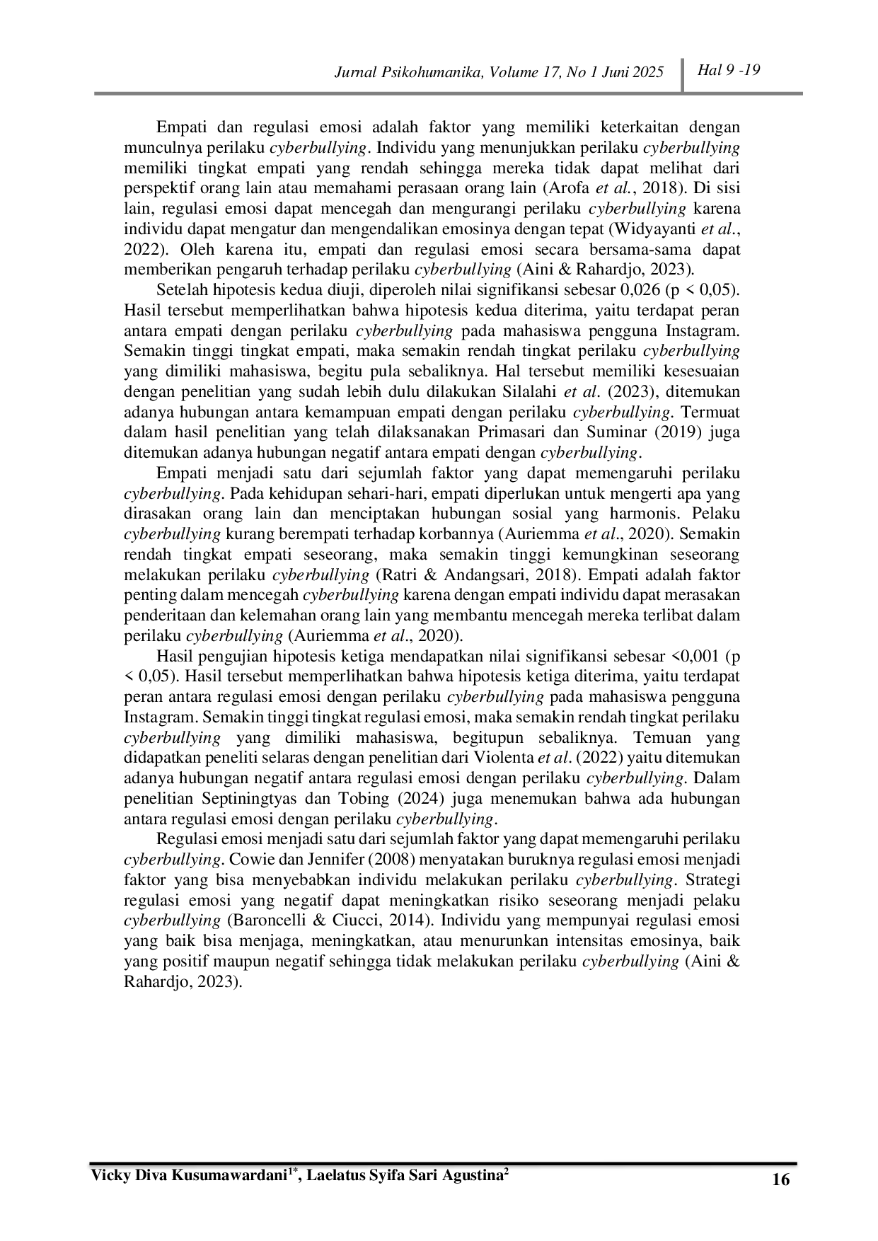 JURIS Peran Empati Dan Regulasi Emosi Dengan Perilaku Cyberbullying Pada Mahasiswa Pengguna Instagram