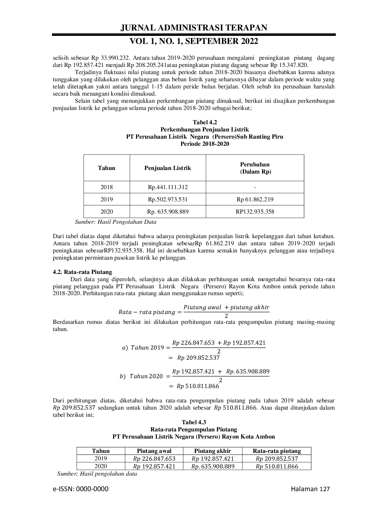 JURIS Analisis Efektivitas Pengelolaan Piutang Pada PT PLN Persero Rayon Kota Ambon