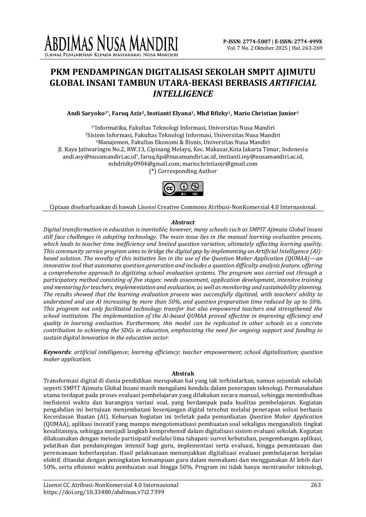 JURIS PkM Pendampingan Digitalisasi Sekolah Smpit Ajimutu Global Insani Tambun Utara Bekasi Berbasis Artificial Intelligence