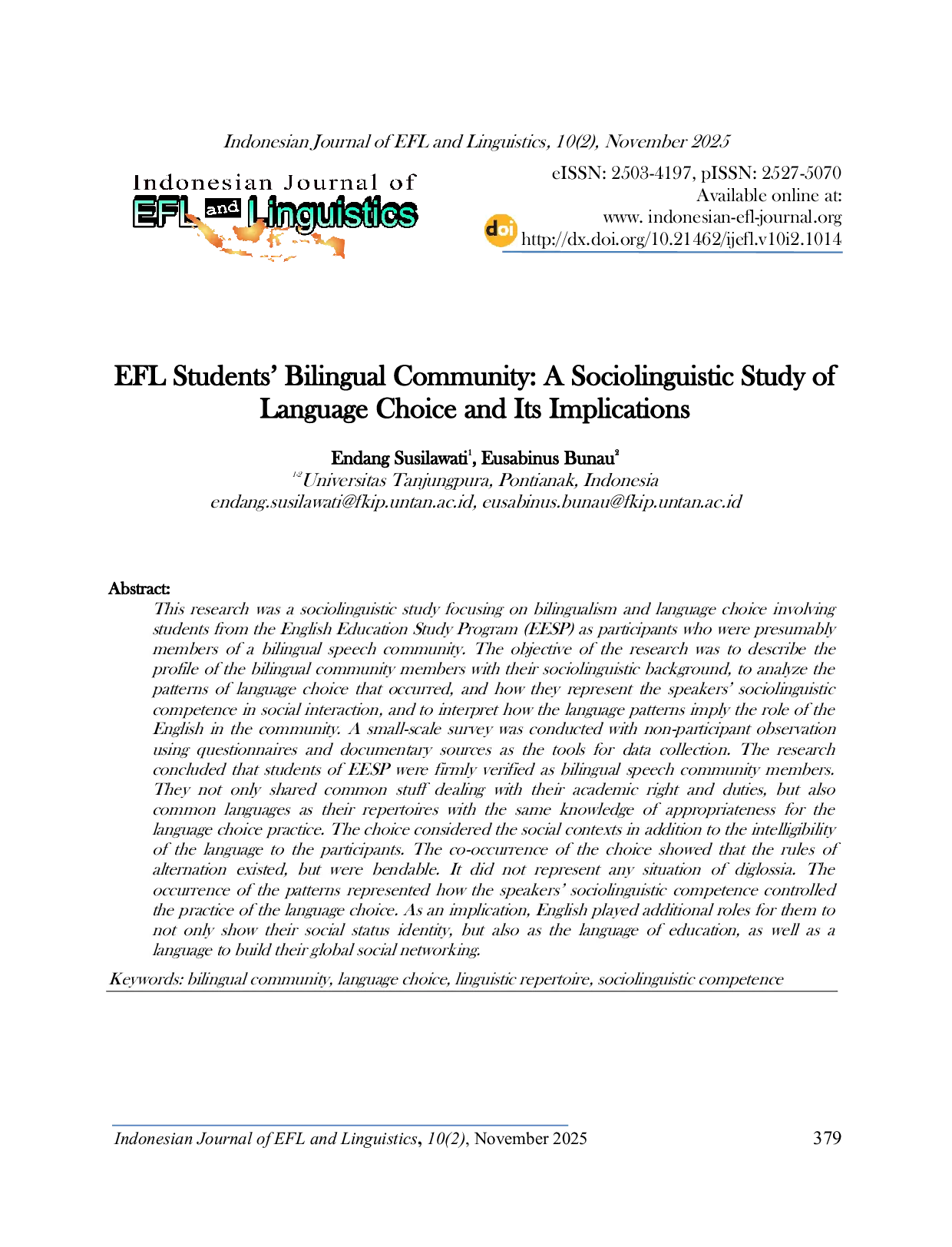 JURIS EFL Students Bilingual Community A Sociolinguistic Study of Language Choice and Its Implications