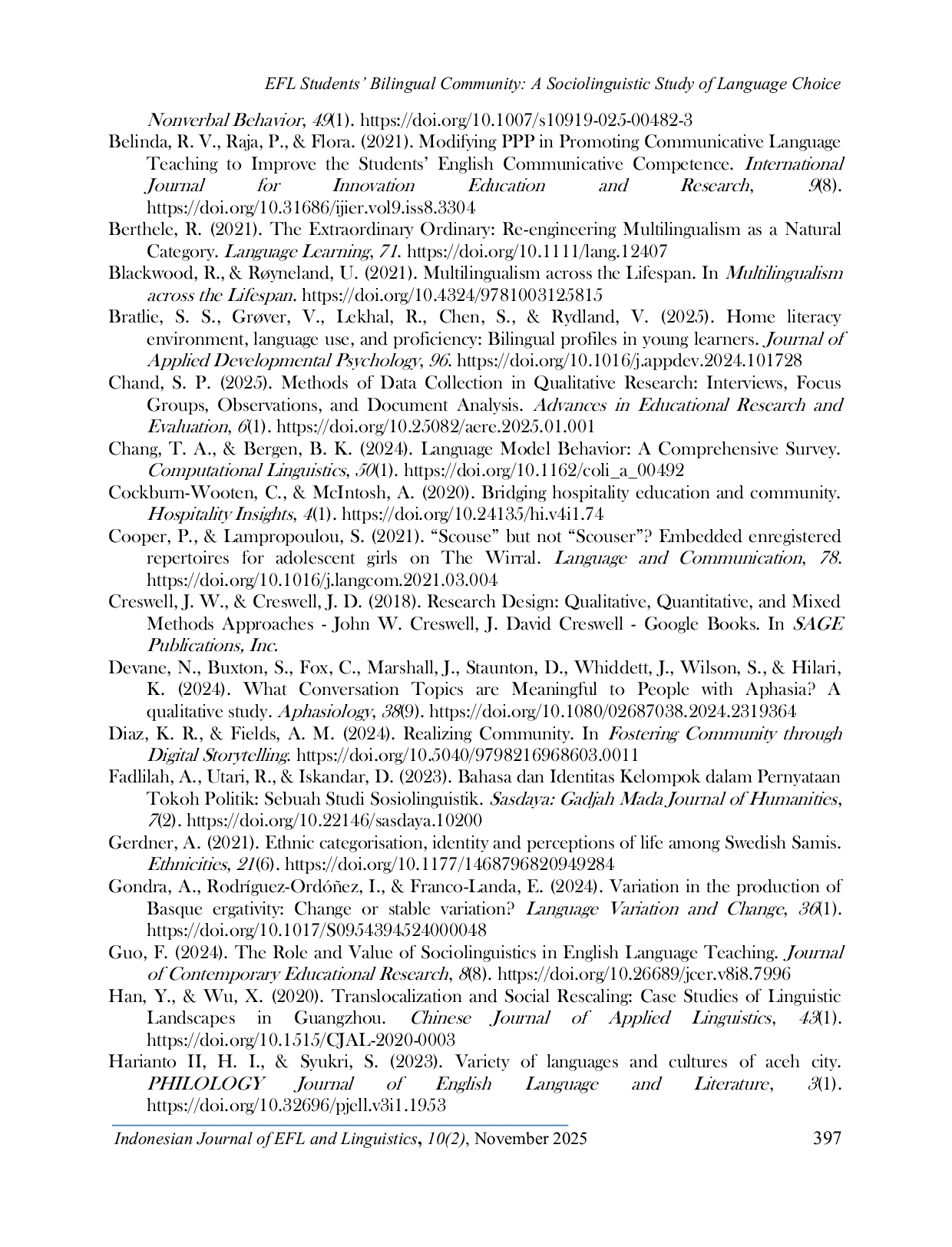 JURIS EFL Students Bilingual Community A Sociolinguistic Study of Language Choice and Its Implications