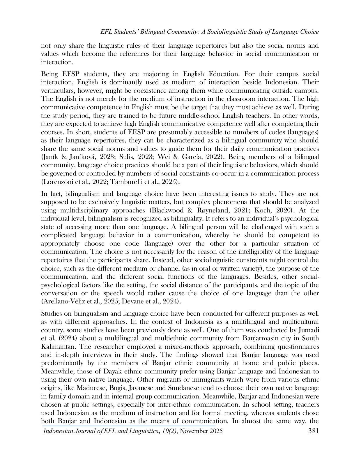 JURIS EFL Students Bilingual Community A Sociolinguistic Study of Language Choice and Its Implications
