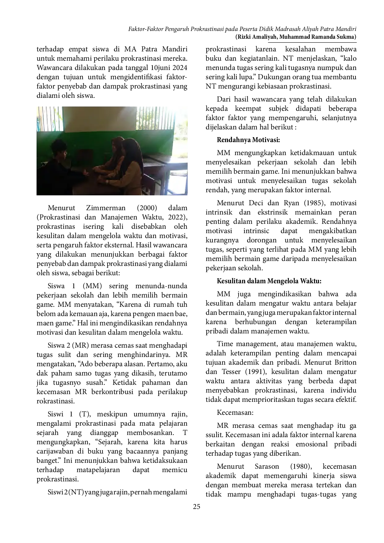 JURIS Faktor Faktor Pengaruh Prokrastinasi pada Siswa atau Siswi MA Patra Mandiri