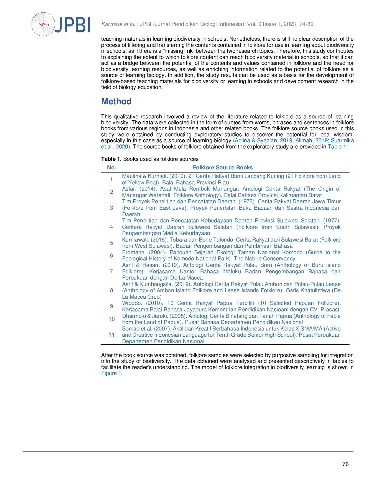 JURIS The potential of folklore as biodiversity learning resources in high school