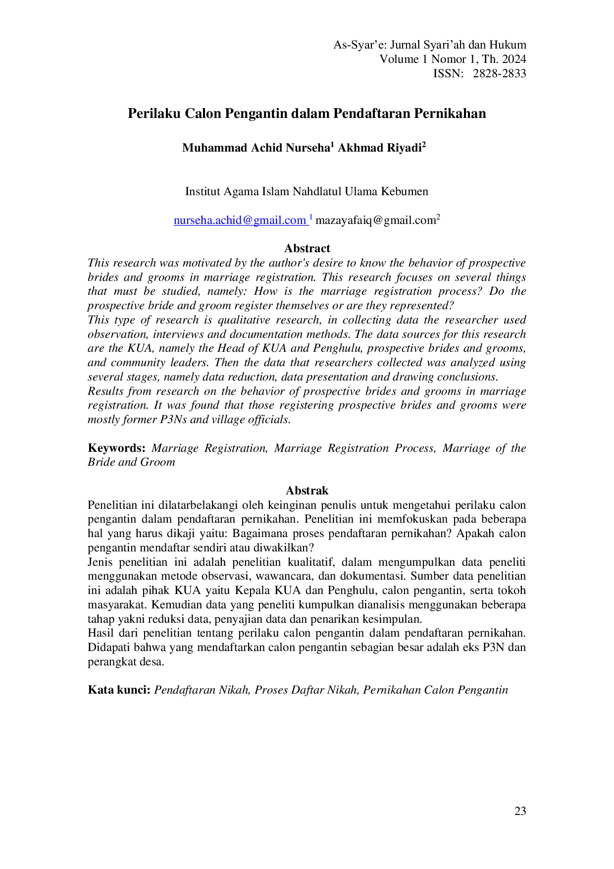 JURIS Perilaku Calon Pengantin dalam Pendaftaran Pernikahan