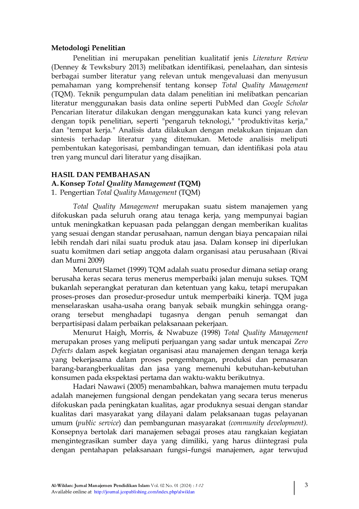 JURIS Konsep Total Quality Management TQM Dan Implementasi Konteks Pendidikan