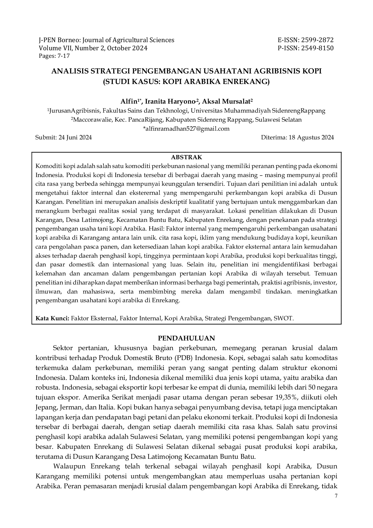 JURIS Analisis Strategi Pengembangan Usahatani Agribisnis Kopi Studi Kasus Kopi Arabika Enrekang